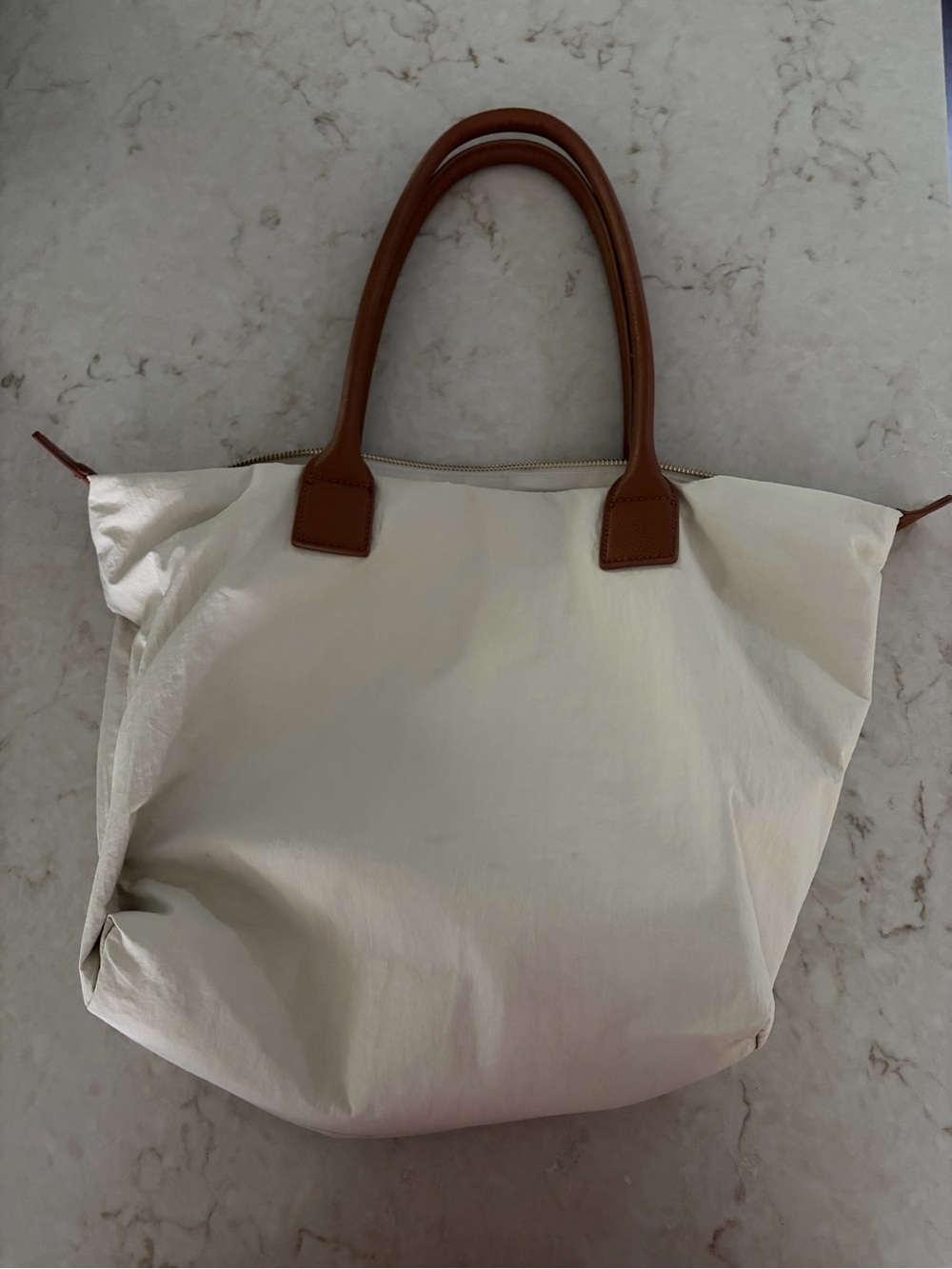 Leather-Handle Cream Tote Bag - Women's Handbag